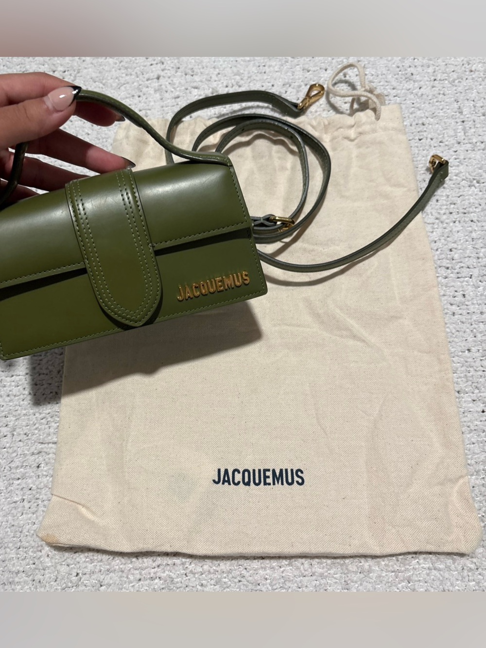 Jacquemus Olive Green Leather Crossbody Wallet with Gold Logo